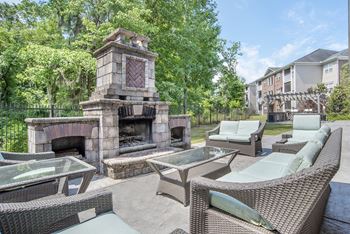 Outdoor Lounge Area with Fireplace